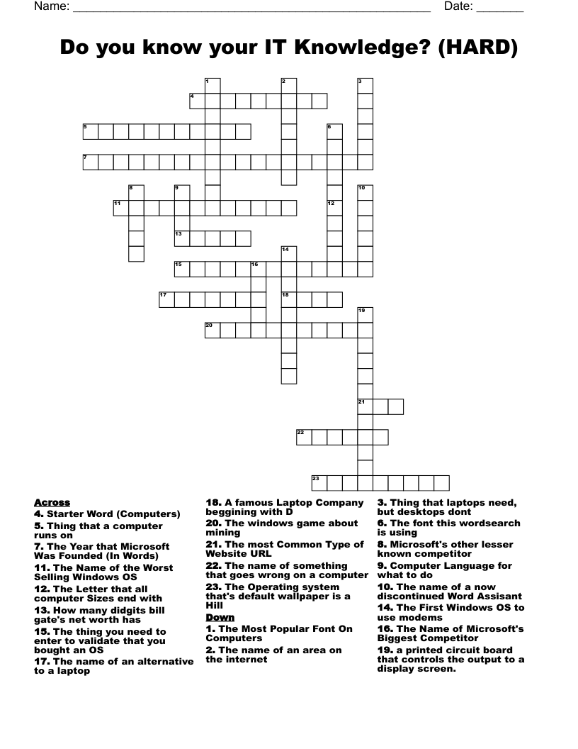 Do You Know Your IT Knowledge HARD Crossword WordMint