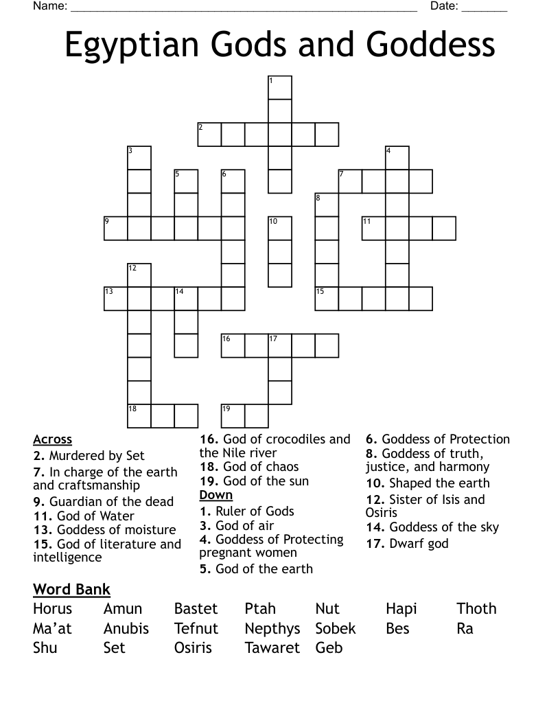Egyptian Gods And Goddess Crossword WordMint