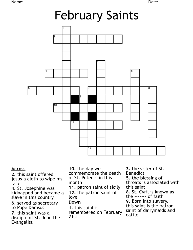 February Saints Crossword WordMint