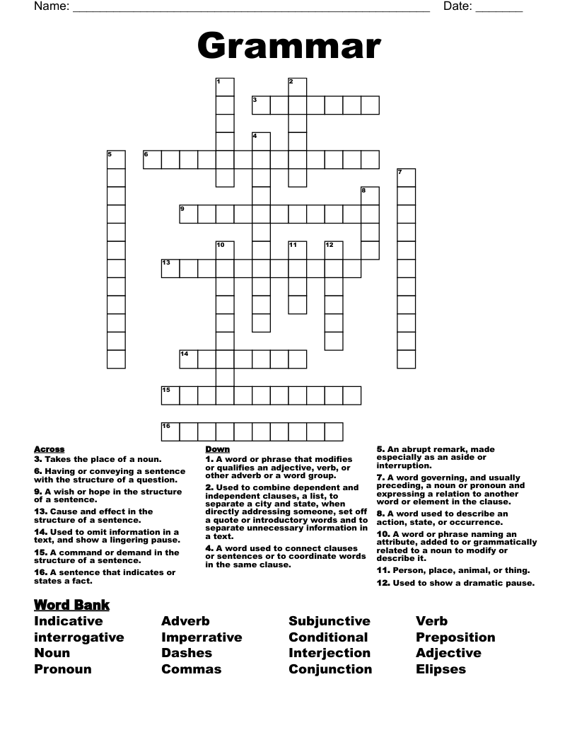 a and the grammatically crossword clue
