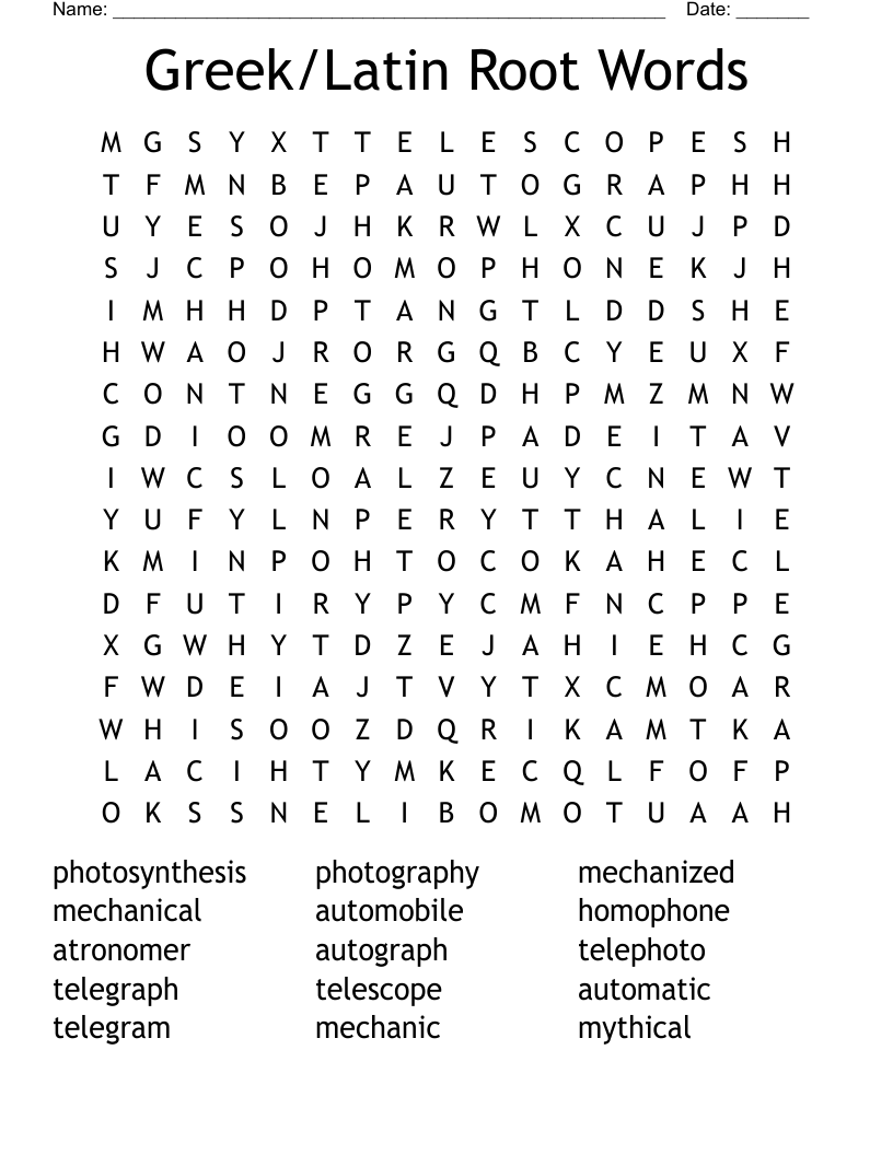 Greek Latin Root Words Word Search WordMint