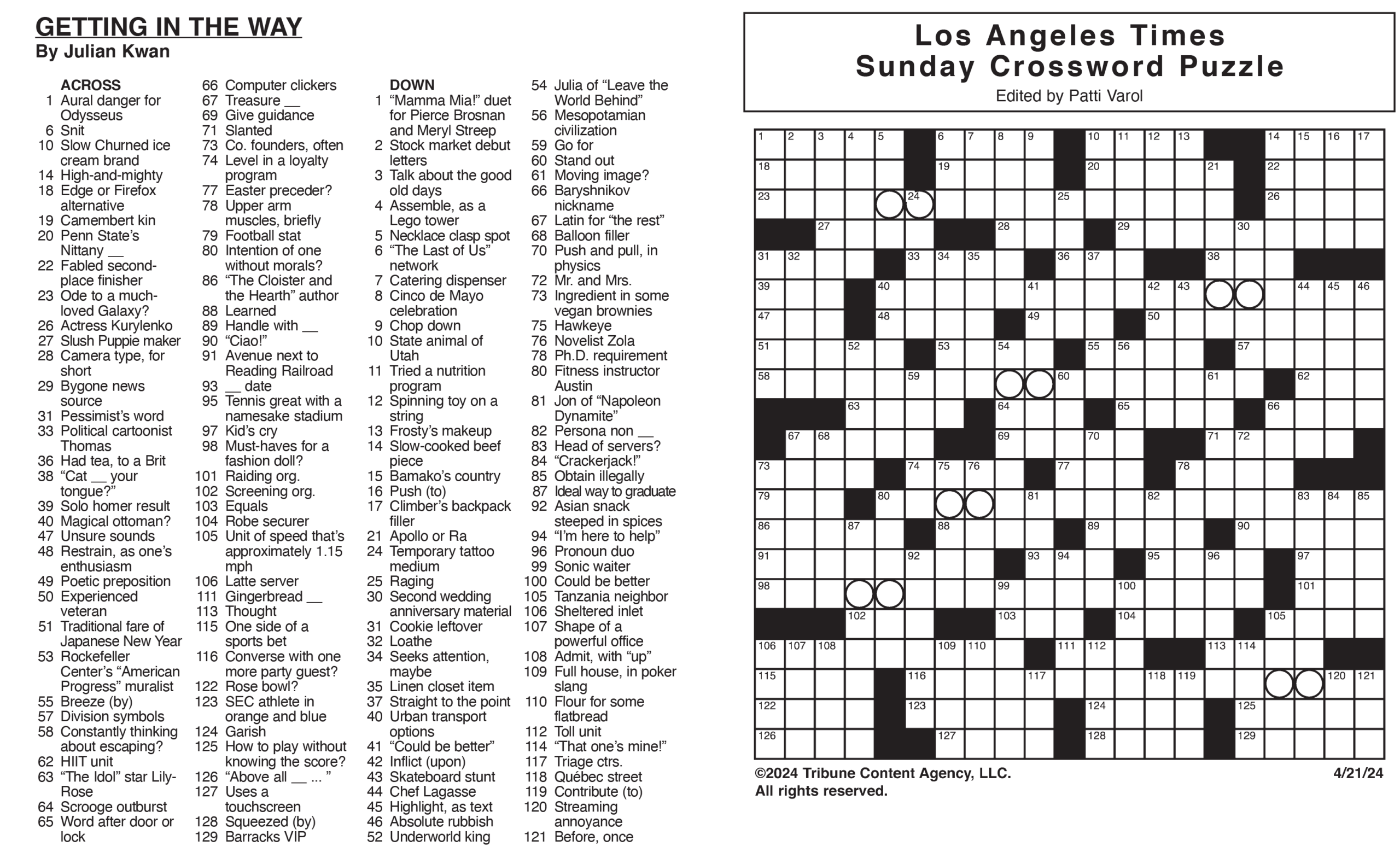 los angeles crossword solution
