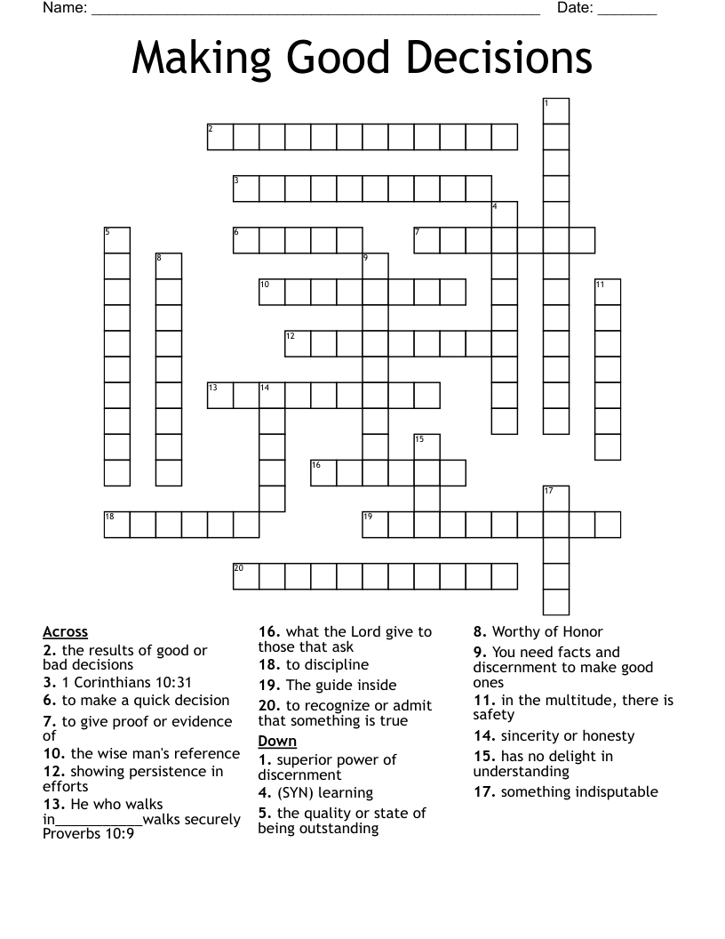 Making Good Decisions Crossword WordMint
