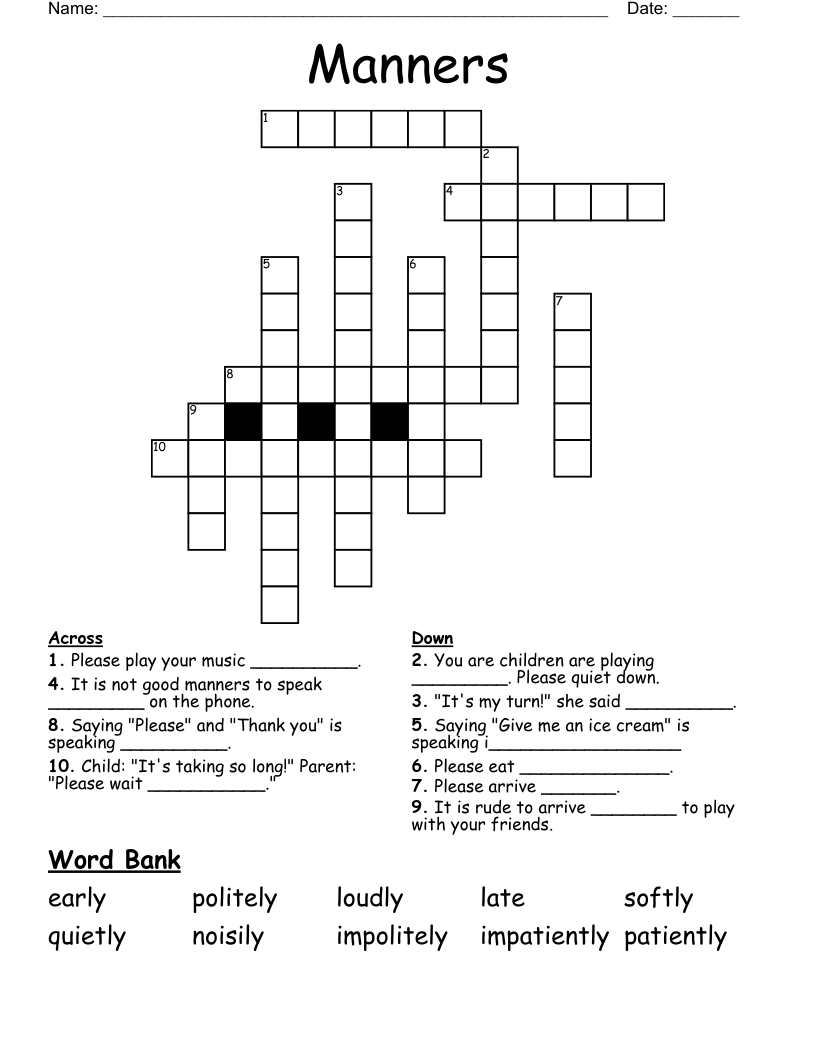 Manners Crossword WordMint