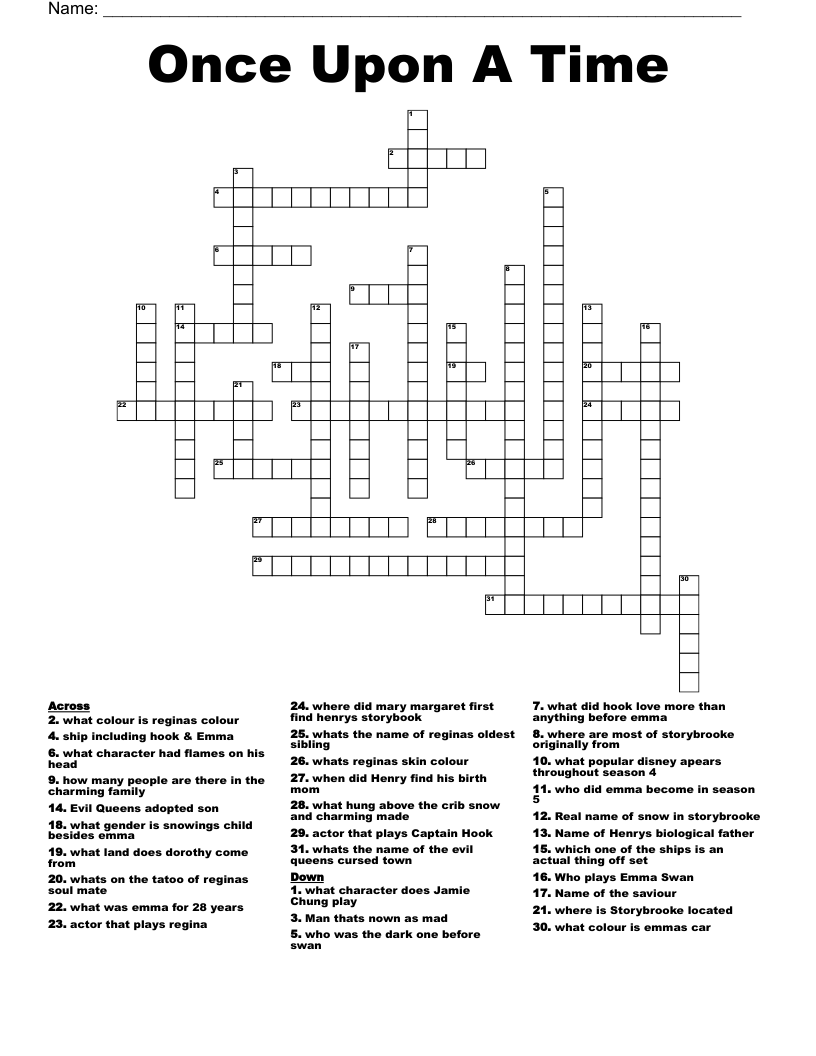 Once Upon A Time Crossword WordMint