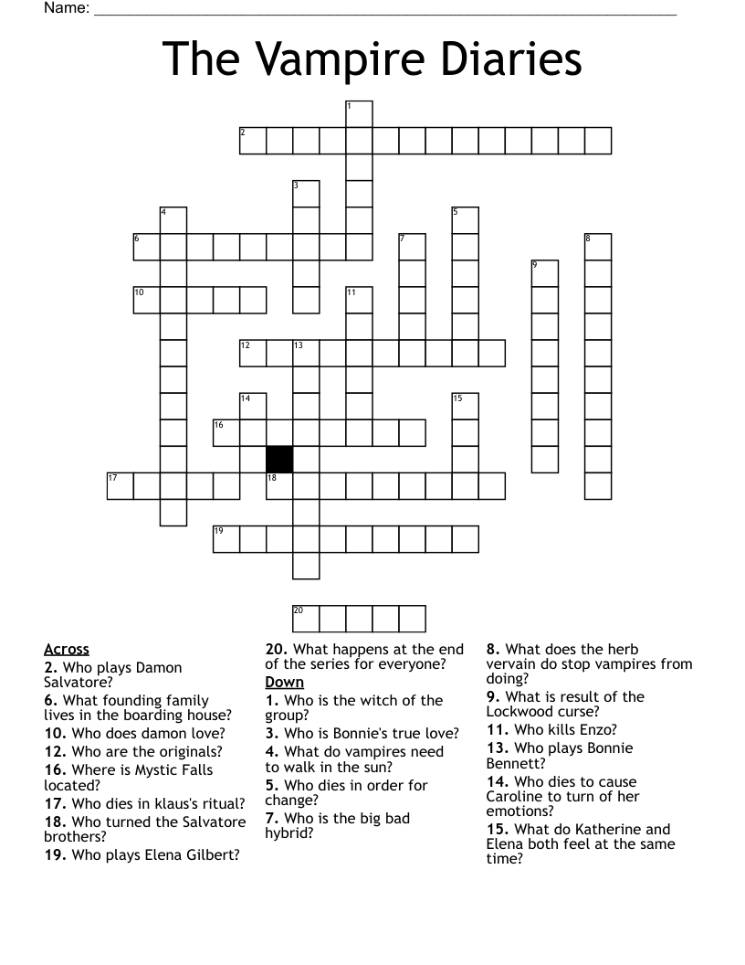 The Vampire Diaries Crossword WordMint