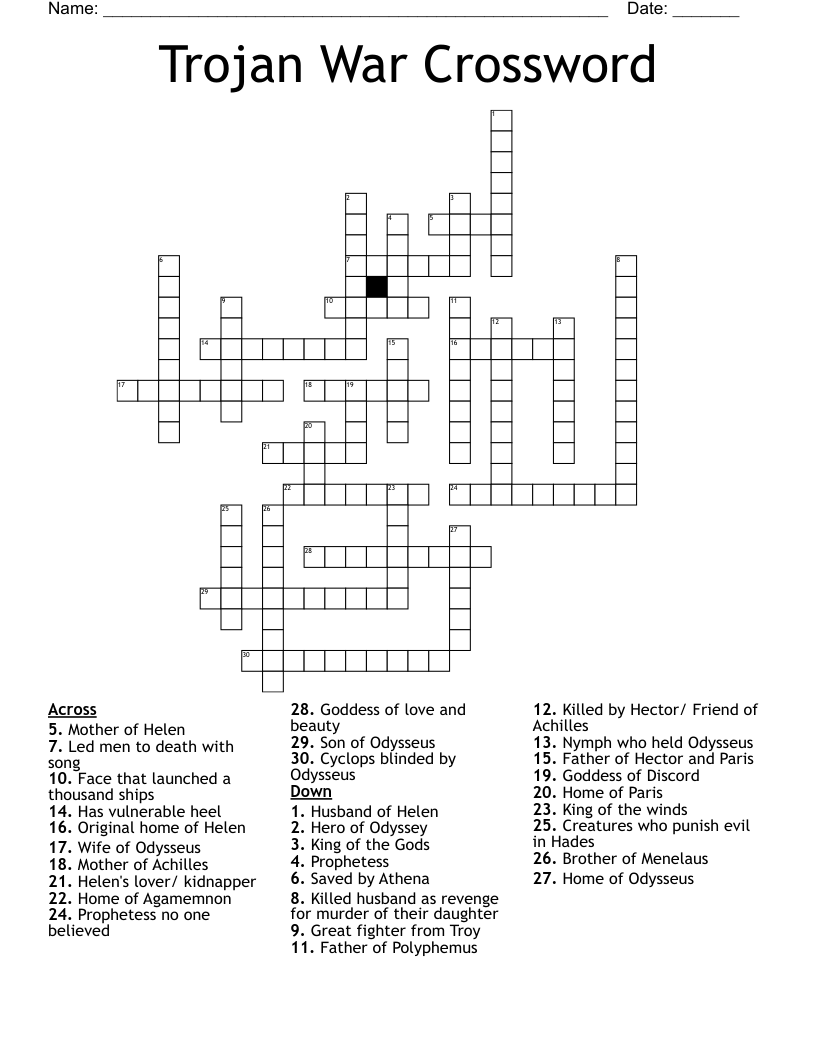 Trojan War Crossword WordMint